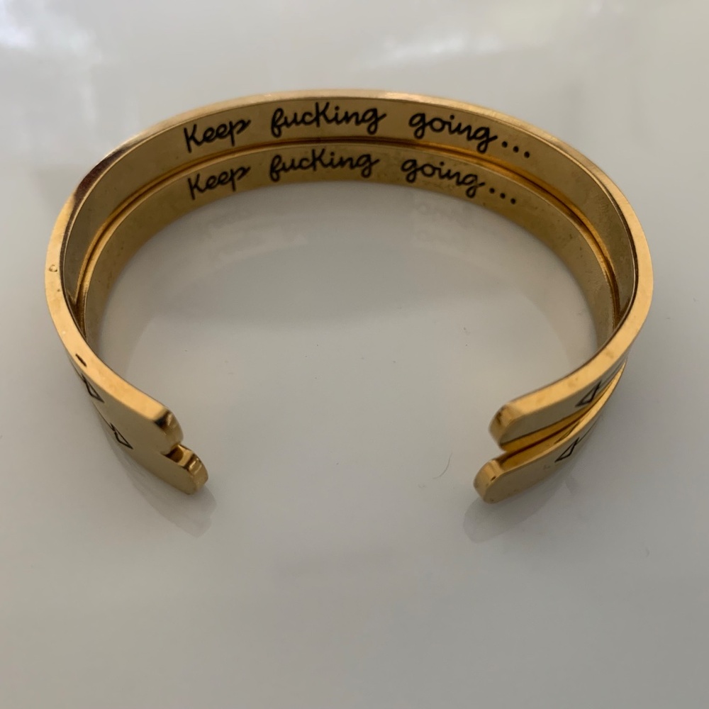 Set of 2 Gold-Tone Cuff Bracelets – “Keep F*ing Going…” Motivational Quote - Picture 4 of 9